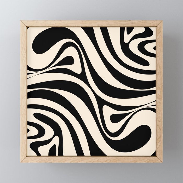 New Groove Retro Swirl Abstract Black and Almond Cream Mini Art Print Gallery Image 1
