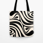 New Groove Retro Swirl Abstract Black and Almond Cream Tote Bag Gallery Image 1