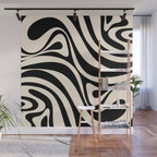 New Groove Retro Swirl Abstract Black and Almond Cream Wall Mural Gallery Image 1