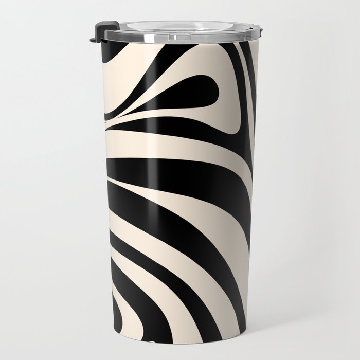 New Groove Retro Swirl Abstract Black and Almond Cream Travel Mug Gallery Image 3