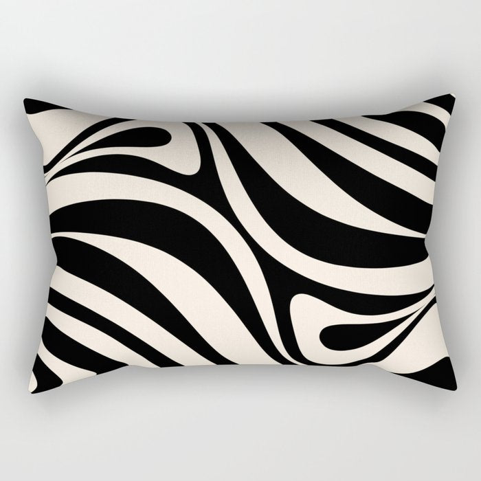 New Groove Retro Swirl Abstract Black and Almond Cream Rectangular Pillow Gallery Image 1