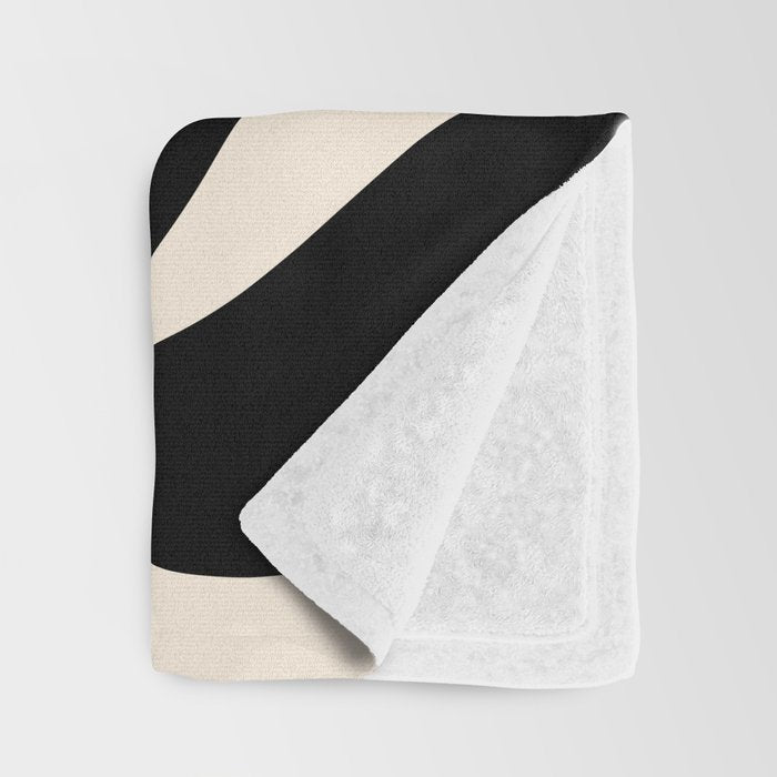 New Groove Retro Swirl Abstract Black and Almond Cream Throw Blanket Gallery Image 3