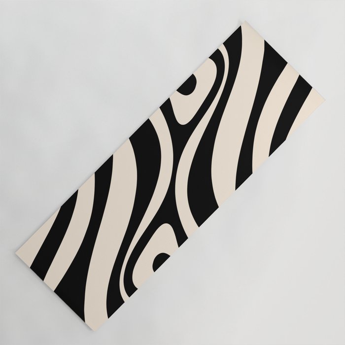 New Groove Retro Swirl Abstract Black and Almond Cream Yoga Mat Gallery Image 1