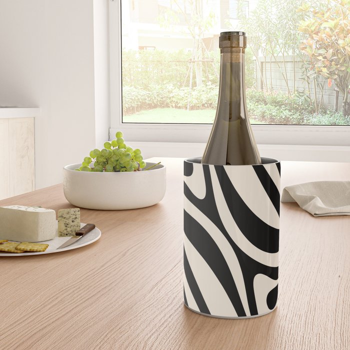 New Groove Retro Swirl Abstract Black and Almond Cream Wine Chiller Gallery Image 4