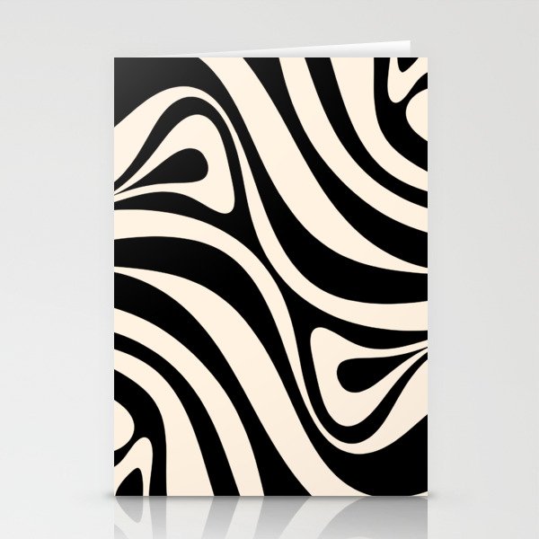 New Groove Retro Swirl Abstract Black and Almond Cream Stationery Card Gallery Image 2