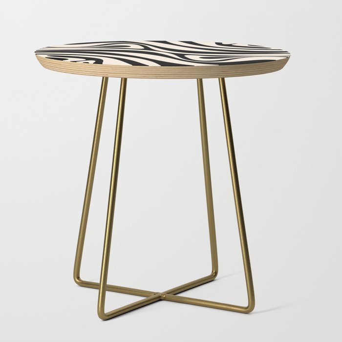 New Groove Retro Swirl Abstract Black and Almond Cream Side Table Gallery Image 1