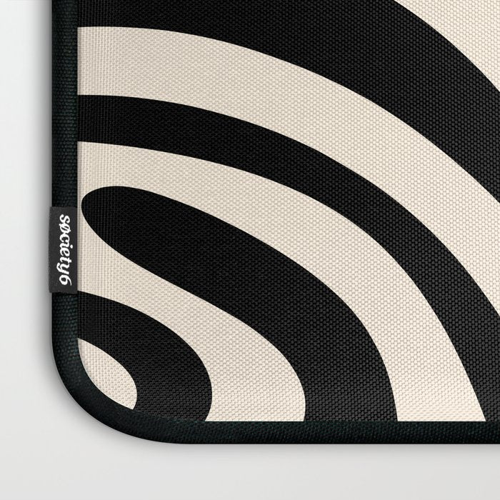 New Groove Retro Swirl Abstract Black and Almond Cream Laptop Sleeve Gallery Image 3