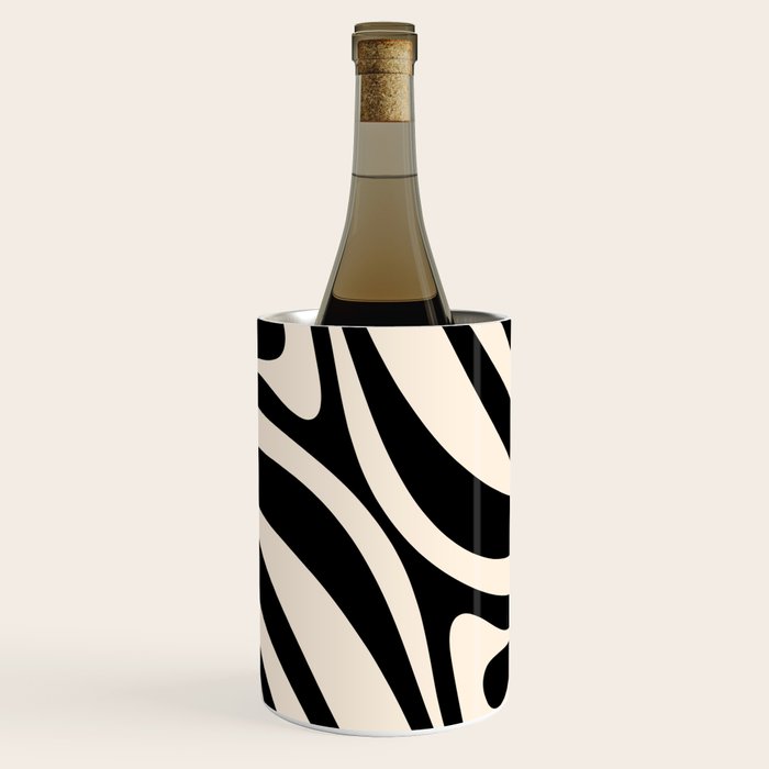 New Groove Retro Swirl Abstract Black and Almond Cream Wine Chiller Gallery Image 1