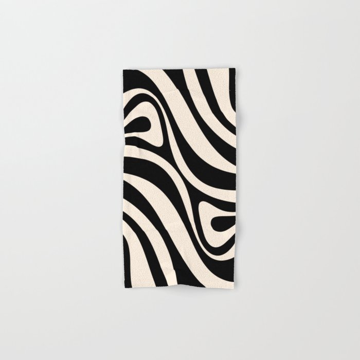 New Groove Retro Swirl Abstract Black and Almond Cream Bath Towel Gallery Image 1