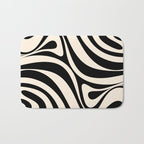 New Groove Retro Swirl Abstract Black and Almond Cream Bath Mat Gallery Image 1