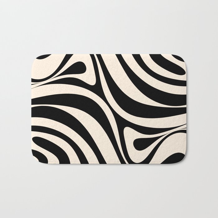 New Groove Retro Swirl Abstract Black and Almond Cream Bath Mat Gallery Image 1