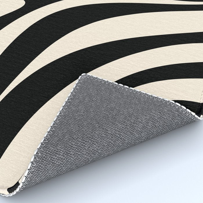 New Groove Retro Swirl Abstract Black and Almond Cream Rug Gallery Image 4