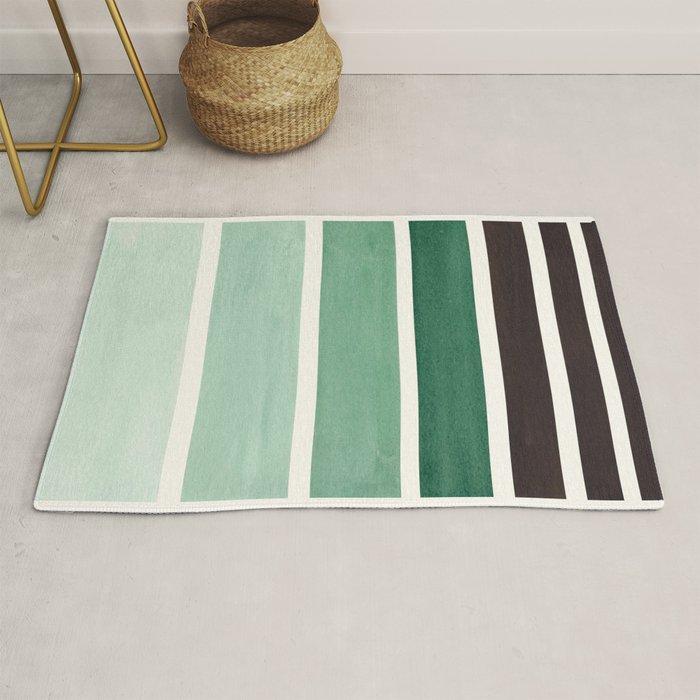 Deep Green Minimalist Watercolor Mid Century Staggered Stripes Rothko Color Block Geometric Art Rug Gallery Image 1