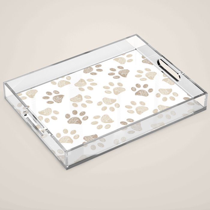 Seamless pattern for textile design. Seamless light brown colored paw print background Acrylic Tray Gallery Image 1