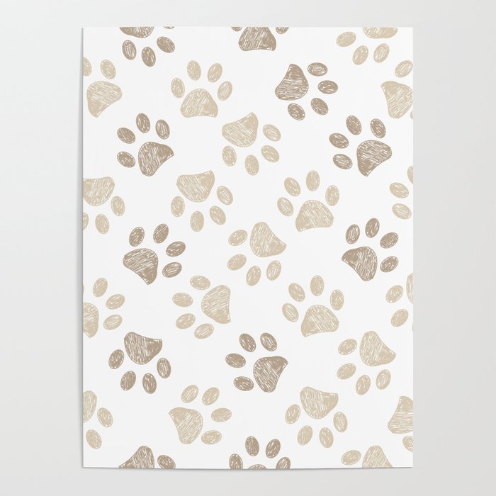 Seamless pattern for textile design. Seamless light brown colored paw print background Poster Gallery Image 4