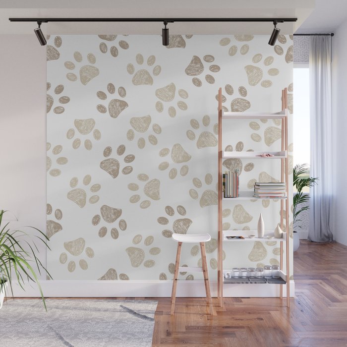 Seamless pattern for textile design. Seamless light brown colored paw print background Wall Mural Gallery Image 1