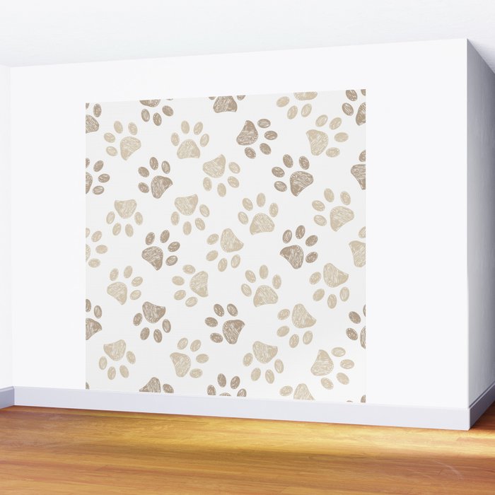 Seamless pattern for textile design. Seamless light brown colored paw print background Wall Mural Gallery Image 2
