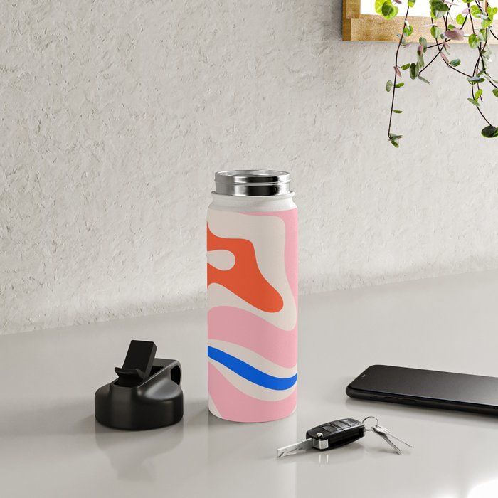 Retro Modern Liquid Swirl Abstract Pattern Square Pink, Orange, and Royal Blue Water Bottle Gallery Image 4
