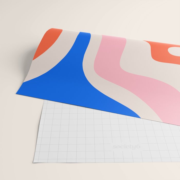 Retro Modern Liquid Swirl Abstract Pattern Square Pink, Orange, and Royal Blue Wrapping Paper Gallery Image 2