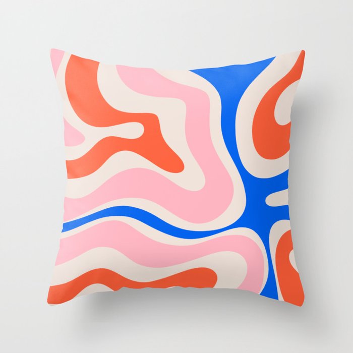 Retro Modern Liquid Swirl Abstract Pattern Square Pink, Orange, and Royal Blue Throw Pillow Gallery Image 6