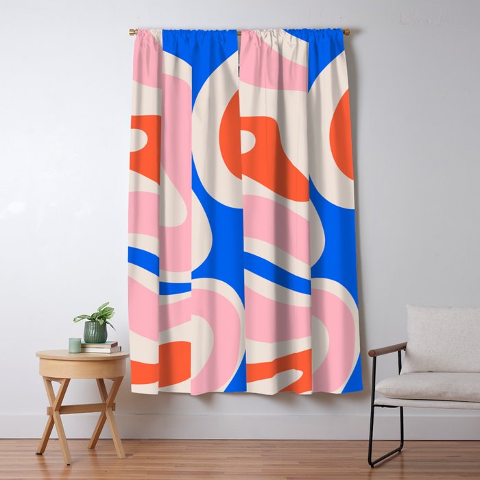 Retro Modern Liquid Swirl Abstract Pattern Square Pink, Orange, and Royal Blue Window Curtain Gallery Image 5