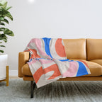 Retro Modern Liquid Swirl Abstract Pattern Square Pink, Orange, and Royal Blue Throw Blanket Gallery Image 1