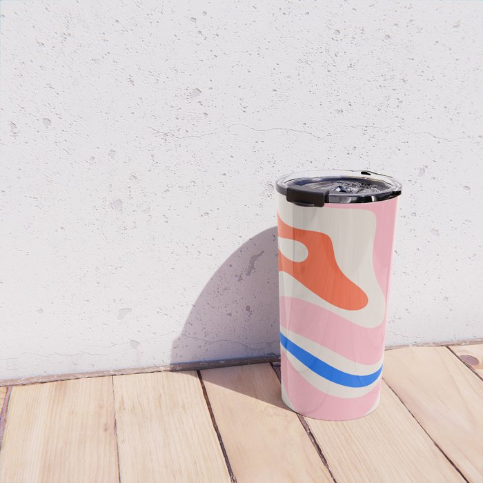 Retro Modern Liquid Swirl Abstract Pattern Square Pink, Orange, and Royal Blue Travel Mug Gallery Image 4