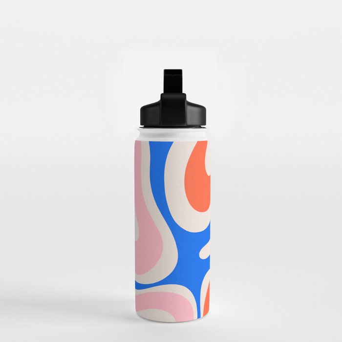Retro Modern Liquid Swirl Abstract Pattern Square Pink, Orange, and Royal Blue Water Bottle Gallery Image 2