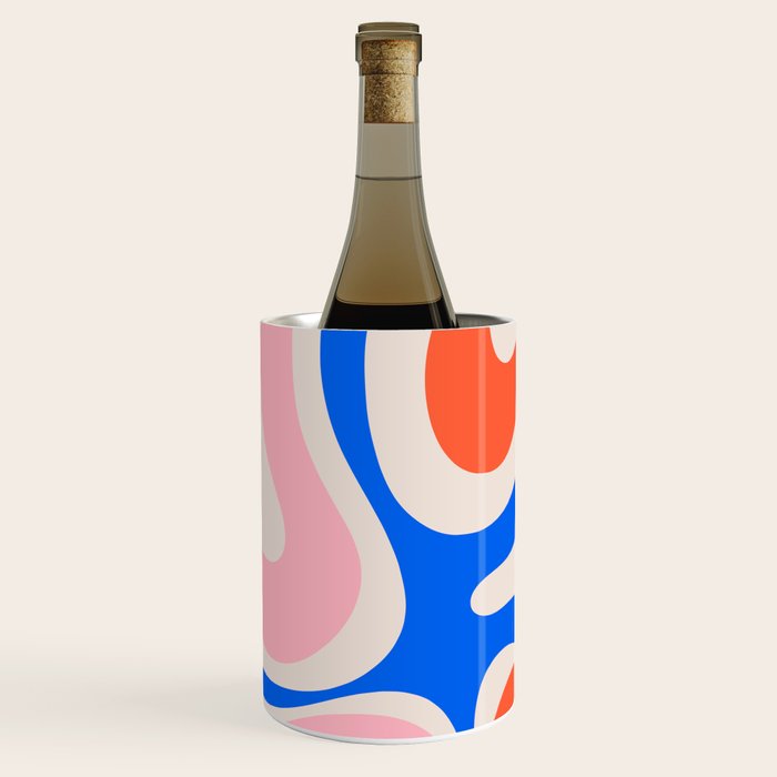 Retro Modern Liquid Swirl Abstract Pattern Square Pink, Orange, and Royal Blue Wine Chiller Gallery Image 3