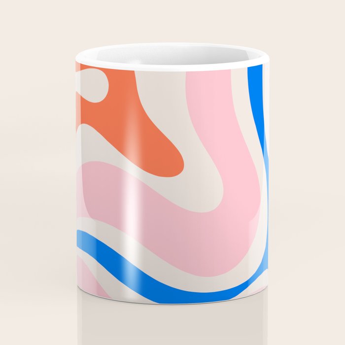 Retro Modern Liquid Swirl Abstract Pattern Square Pink, Orange, and Royal Blue Coffee Mug Gallery Image 4