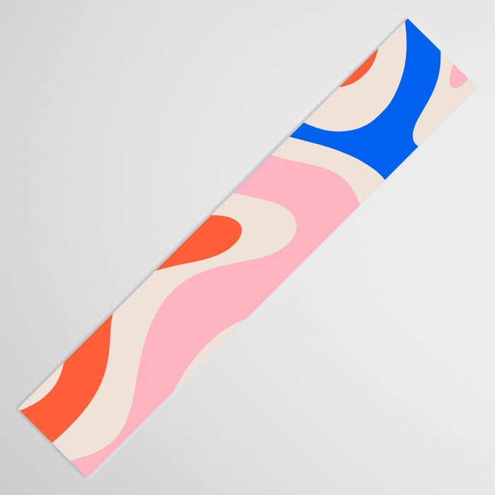 Retro Modern Liquid Swirl Abstract Pattern Square Pink, Orange, and Royal Blue Table Runner Gallery Image 3