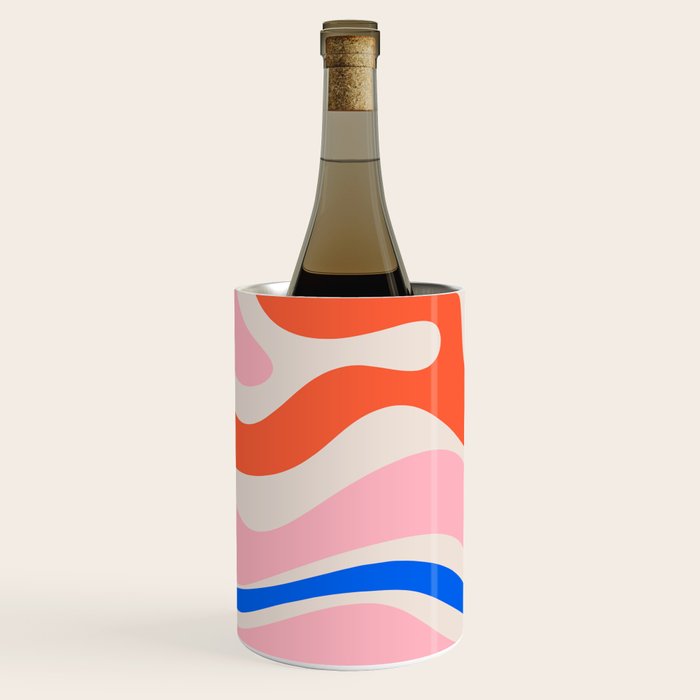 Retro Modern Liquid Swirl Abstract Pattern Square Pink, Orange, and Royal Blue Wine Chiller Gallery Image 2