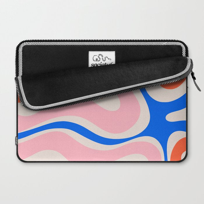 Retro Modern Liquid Swirl Abstract Pattern Square Pink, Orange, and Royal Blue Laptop Sleeve Gallery Image 2