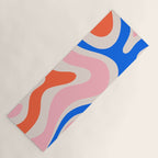Retro Modern Liquid Swirl Abstract Pattern Square Pink, Orange, and Royal Blue Yoga Mat Gallery Image 1