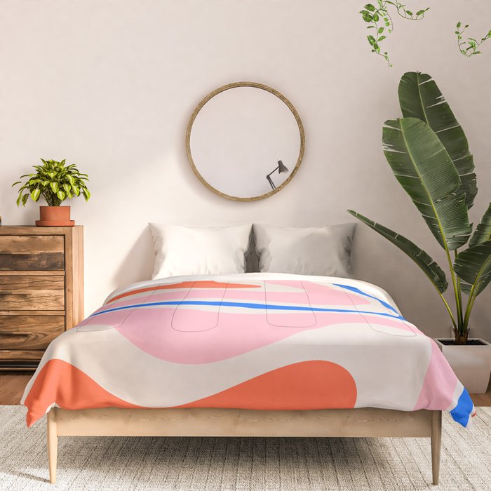 Retro Modern Liquid Swirl Abstract Pattern Square Pink, Orange, and Royal Blue Comforter Gallery Image 3