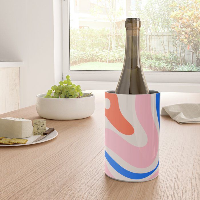 Retro Modern Liquid Swirl Abstract Pattern Square Pink, Orange, and Royal Blue Wine Chiller Gallery Image 4