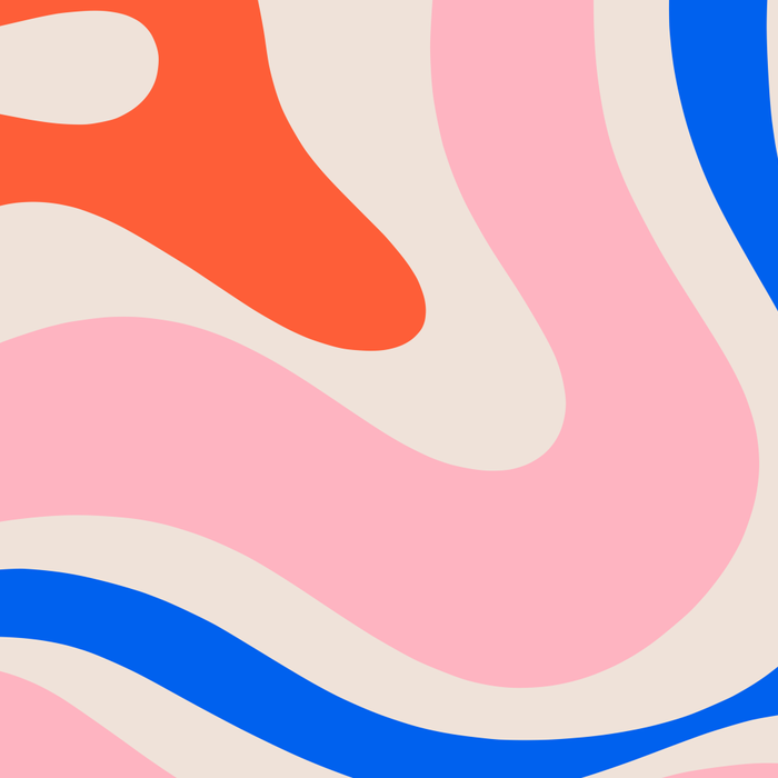Retro Modern Liquid Swirl Abstract Pattern Square Pink, Orange, and Royal Blue Coffee Mug Gallery Image 2