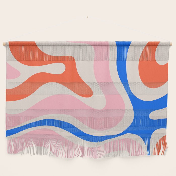 Retro Modern Liquid Swirl Abstract Pattern Square Pink, Orange, and Royal Blue Wall Hanging Gallery Image 1