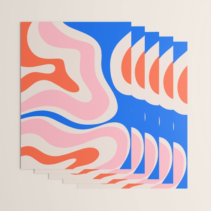 Retro Modern Liquid Swirl Abstract Pattern Square Pink, Orange, and Royal Blue Wrapping Paper Gallery Image 3