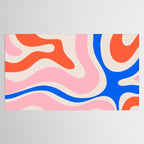 Retro Modern Liquid Swirl Abstract Pattern Square Pink, Orange, and Royal Blue Tablecloth Gallery Image 2