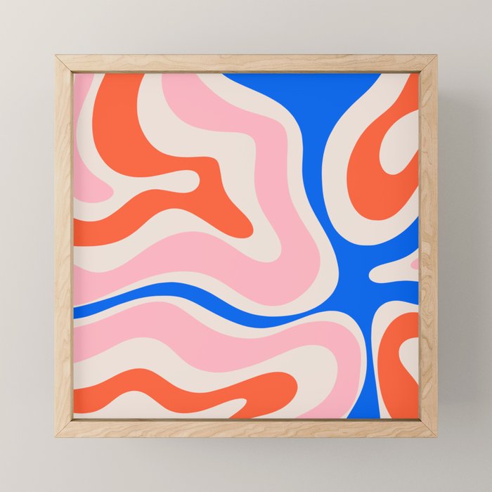 Retro Modern Liquid Swirl Abstract Pattern Square Pink, Orange, and Royal Blue Mini Art Print Gallery Image 1