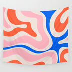 Retro Modern Liquid Swirl Abstract Pattern Square Pink, Orange, and Royal Blue Wall Tapestry Gallery Image 4