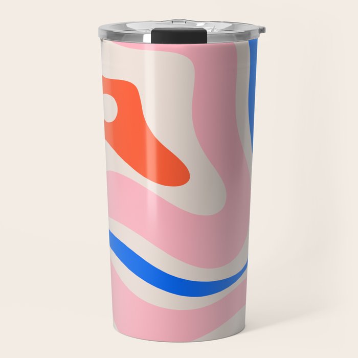 Retro Modern Liquid Swirl Abstract Pattern Square Pink, Orange, and Royal Blue Travel Mug Gallery Image 1