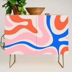 Retro Modern Liquid Swirl Abstract Pattern Square Pink, Orange, and Royal Blue Credenza Gallery Image 1