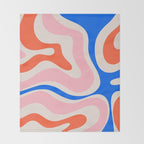 Retro Modern Liquid Swirl Abstract Pattern Square Pink, Orange, and Royal Blue Throw Blanket Gallery Image 2