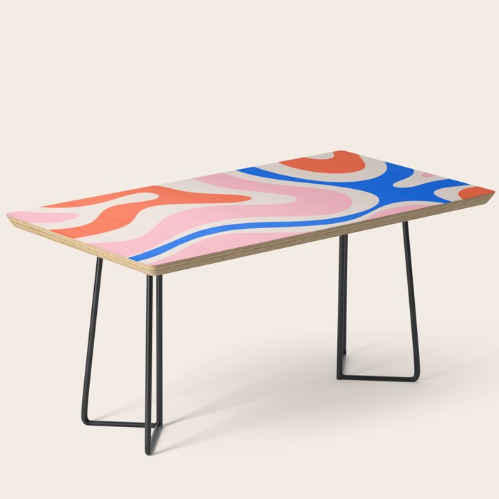 Retro Modern Liquid Swirl Abstract Pattern Square Pink, Orange, and Royal Blue Coffee Table Gallery Image 1