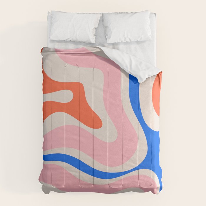 Retro Modern Liquid Swirl Abstract Pattern Square Pink, Orange, and Royal Blue Comforter Gallery Image 6