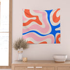 Retro Modern Liquid Swirl Abstract Pattern Square Pink, Orange, and Royal Blue Wall Tapestry Gallery Image 2