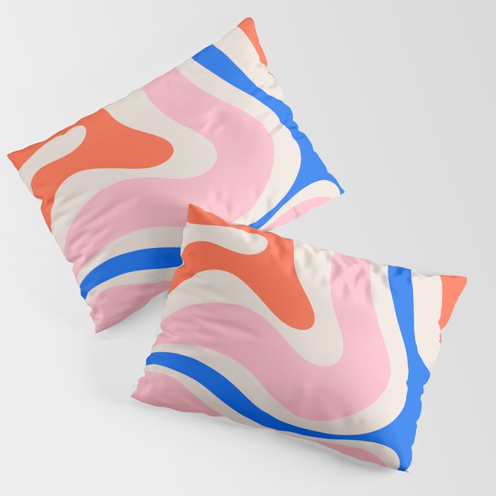 Retro Modern Liquid Swirl Abstract Pattern Square Pink, Orange, and Royal Blue Pillow Sham Gallery Image 3