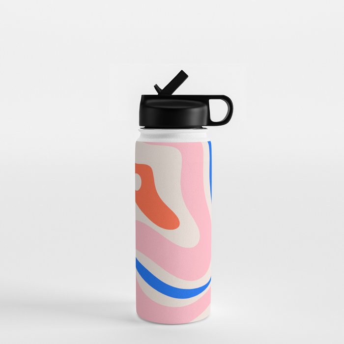 Retro Modern Liquid Swirl Abstract Pattern Square Pink, Orange, and Royal Blue Water Bottle Gallery Image 1